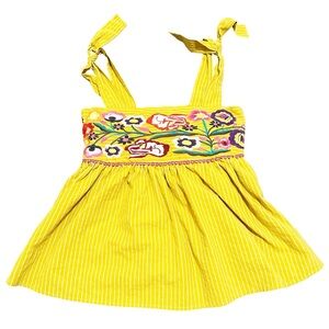 THML Yellow Striped Camisole with Floral Embroidery